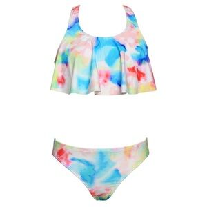 Hobie Girls Flounce Bikini Swimsuit Set in Multicolor Tie Dye size 12
